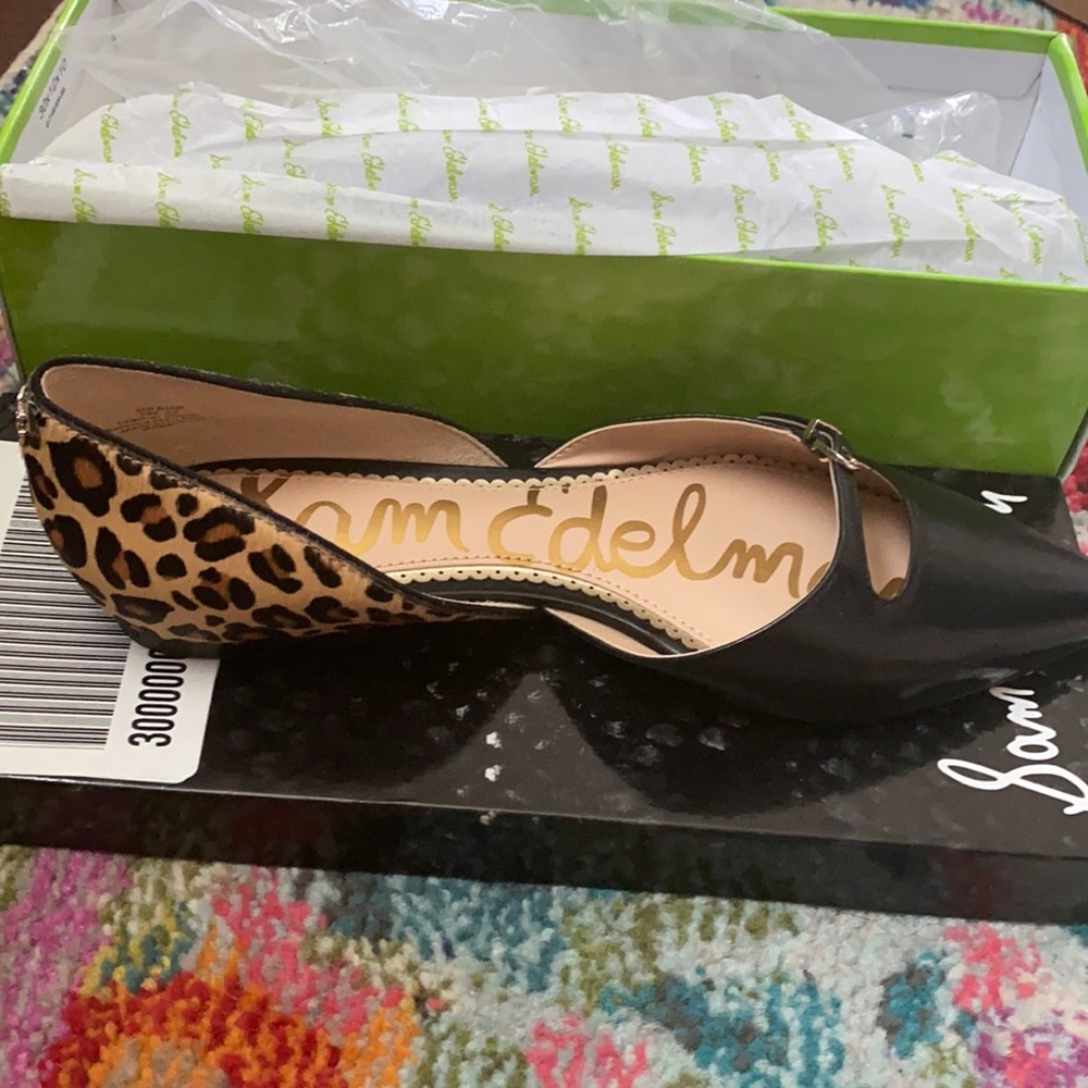 Sam Edelman pointed leather ponyhair leopard flats